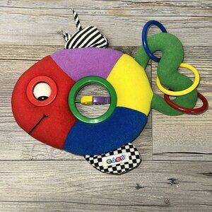 Vintage Eden Fish Rattle Plush 10" Primary Color Crinkle Baby Toy Teether 4056